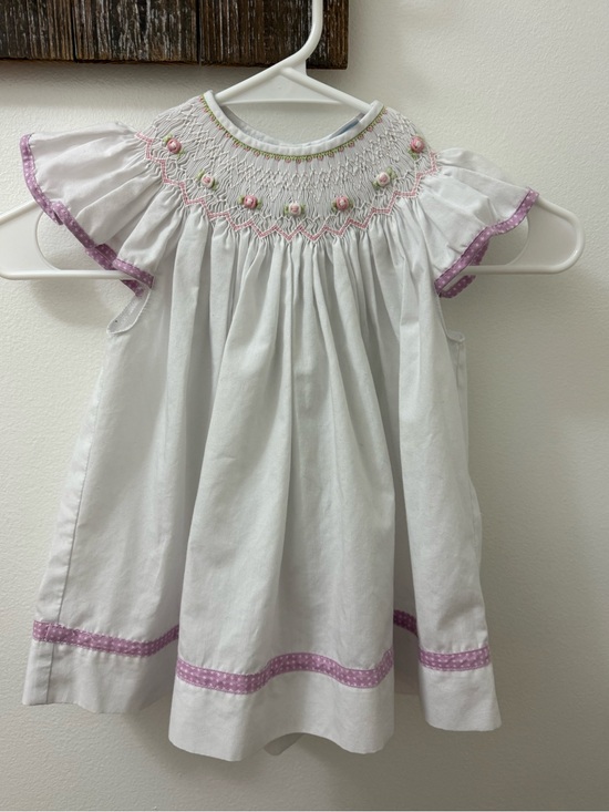 Remember Nguyen Other - Remember Nguyen Girls 4T White Smocked Top Shirt Pink Green Embroidered